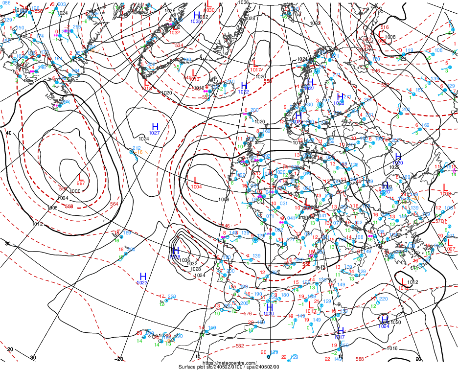 Latest Meteocentre Europe synoptic chart