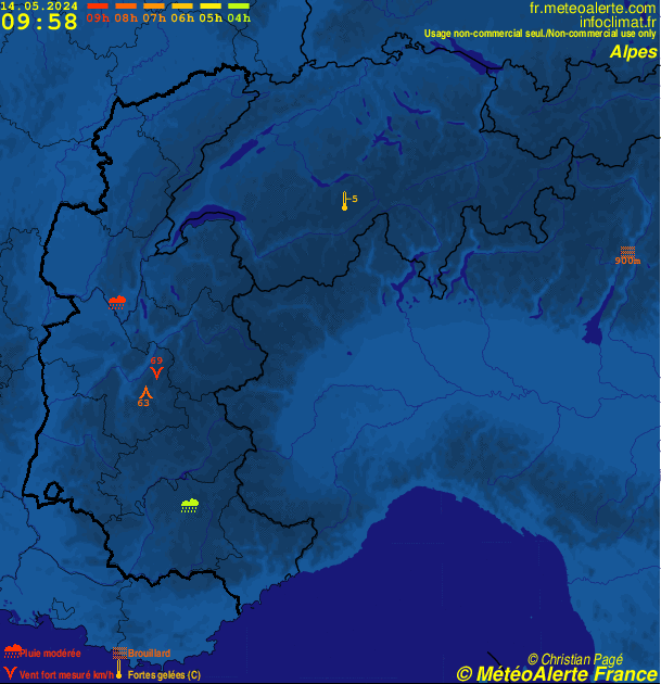 Carte de situation et alertes météo temps réel : France Alpes